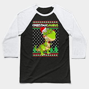 Christmasaurus Christmas Dinosaur Baseball T-Shirt